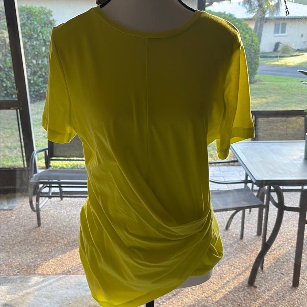 Dkny Yellow Ruched Short Sleeve Tee